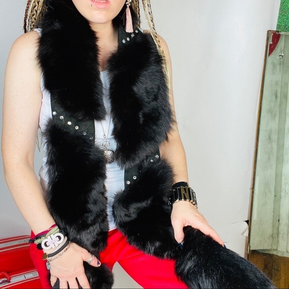 Vintage Couture • REAL Black Fox Fur Stole / Scarf - Picture 5 of 8